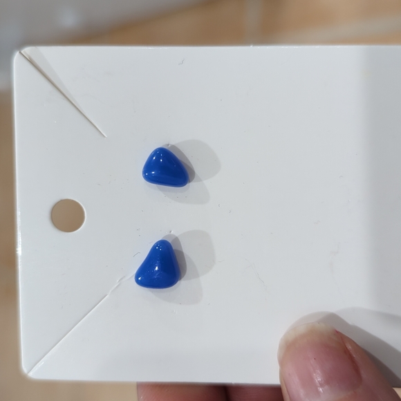 Artisan Handmade blue colored glass nickel free studs. mini triangles in size. - Picture 2 of 3